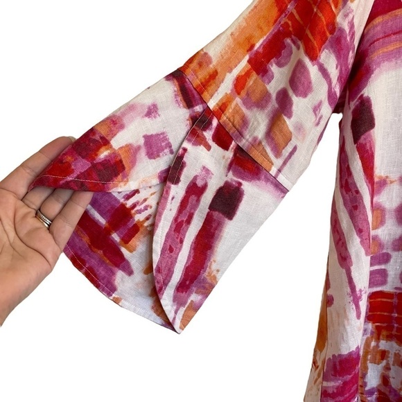 Ali Miles 100% Linen Pink & Orange Watercolor One Button Jacket, Size PM - Picture 2 of 7